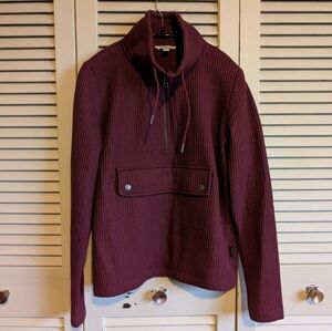 LL Bean Signature Brushed Back Waffle 1/4 zip Sweatshirt in Burgundy